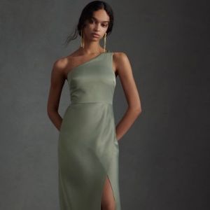 BHLDN Dylan Satin Charmeuse Dress - Moss - Size 6